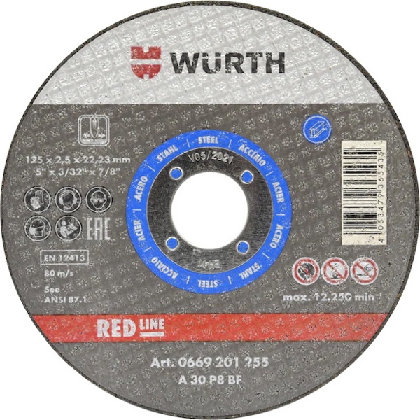 Круг отрезной Wuerth d 125х1,0мм, прямой, RED LINE, сталь