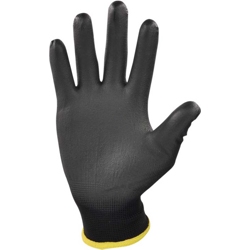 Перчатки черные из полиэстра с черным ПУ покрытием на ладони, размер 7 (в уп. 12  шт.)- фото
