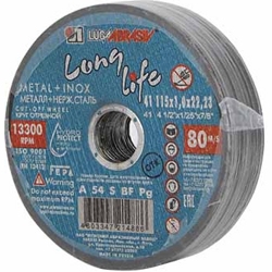 Круг отрезной 115х1.0x22.2 мм для металла Long Life LUGAABRASIV (цена за 1шт. в упаковке 25шт.)