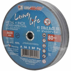 Круг отрезной 230х2.0x22.2 мм для металла Long Life LUGAABRASIV (цена за 1шт. в упаковке 25шт.)