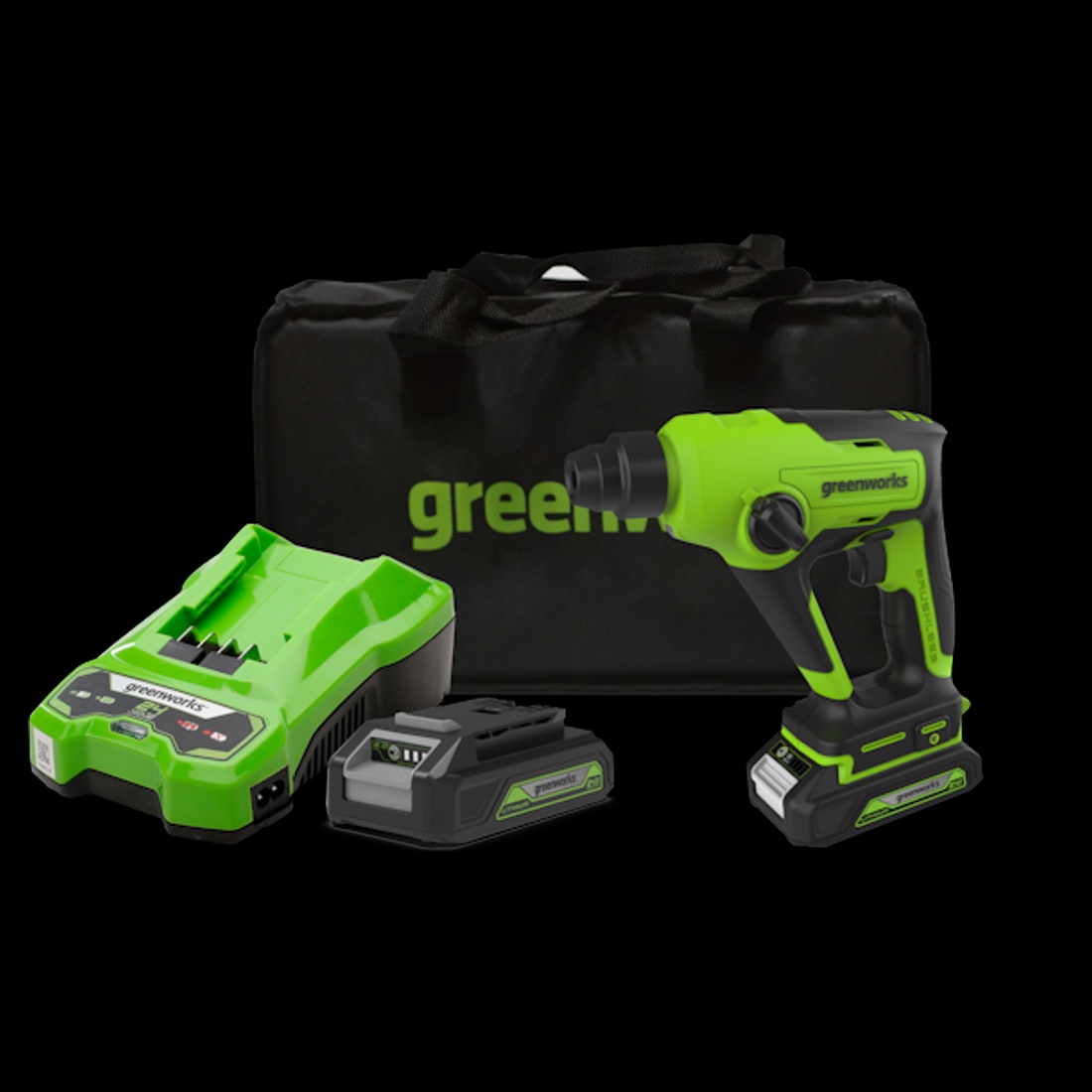 Перфоратор аккумуляторный Greenworks 24V GD24SDS1K2 (1хАКБ 2Ач и ЗУ) 1.2Дж в сумке
