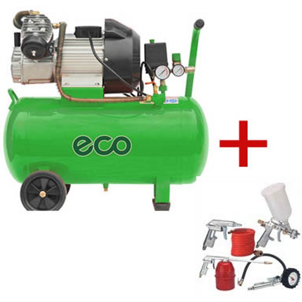 Воздушный масляный компрессор ECO AE 502 коаксиальный 2-х поршневой два конденсатора с Набором пневмоинструмента Air Kit 5PCS-2 250