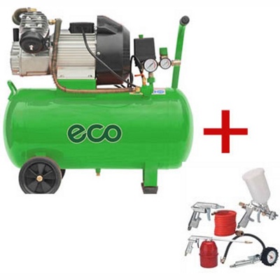 Воздушный масляный компрессор ECO AE 502 коаксиальный 2-х поршневой два конденсатора с Набором пневмоинструмента Air Kit 5PCS-2 250