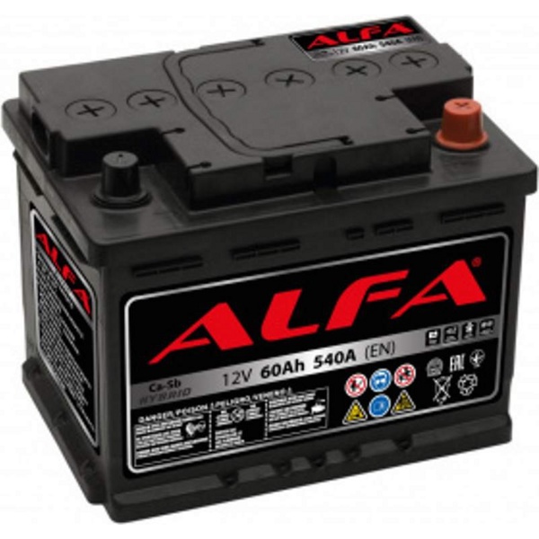 Аккумулятор автомобильный ALFA Hybrid 60 R (540A, 242*175*190) - фото