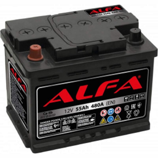 Аккумулятор автомобильный ALFA Hybrid 55 L (480A, 242*175*190) - фото
