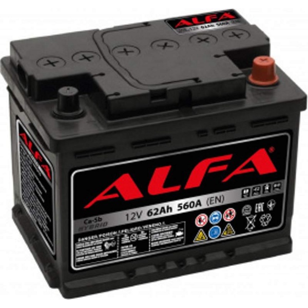 Аккумулятор автомобильный ALFA Hybrid 62 R (560A, 242*175*190) - фото