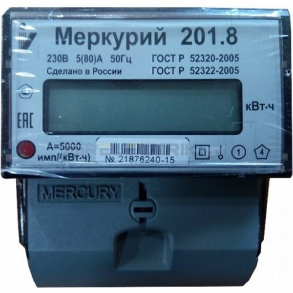 Счетчик электроэнергии Меркурий 201.8 (80А) электронный однофазный поверенный - фото