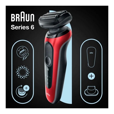 Мужская электробритва Braun Series 6 61-R1200s Red / сухое и влажное бритьё / дорожный футляр- фото