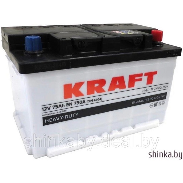 Автомобильный аккумулятор KRAFT 75 R низк. (750A, 278*175*175) - фото