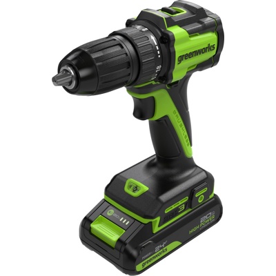 Дрель-шуруповерт аккумуляторная Greenworks 24V DD345 (1АКБх2Ач, ЗУ) б/щет 27/45 Нм 13мм коробка- фото3
