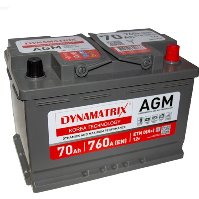 Автомобильный аккумулятор DYNAMATRIX-KOREA DEK700 AGM 12V 70Ah 760A ETN 0(R+) B13 278x175x190 20,6kg Start-stop