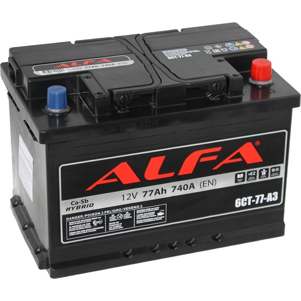 Аккумулятор автомобильный ALFA Hybrid 77 R (740A, 278*175*190) - фото
