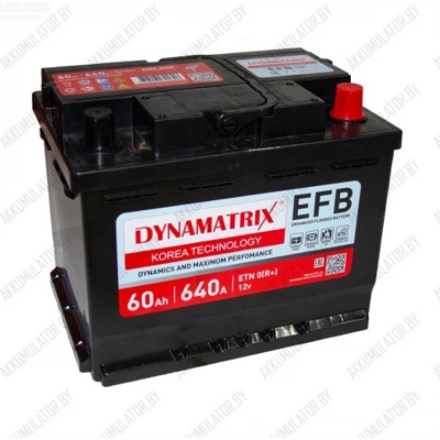 Автомобильный аккумулятор DYNAMATRIX-KOREA EFB DEL600 (60 A/H), 640A R+ Хит продаж