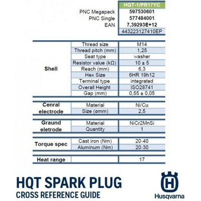 Свеча зажигания Husqvarna HQT-1 2T Single Pack M14х1,25х12,7 мм Артикул: 577 48 40-01- фото3