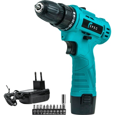 Дрель-шуруповерт аккумуляторный SPEC DF310S в коробке (12В, 1 акк, 1,5 А/ч Li-ion, 2 ск,30 Нм)- фото