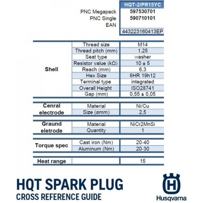 Свеча зажигания Husqvarna HQT-2 2T Single Pack Артикул: 590 71 01-01- фото3