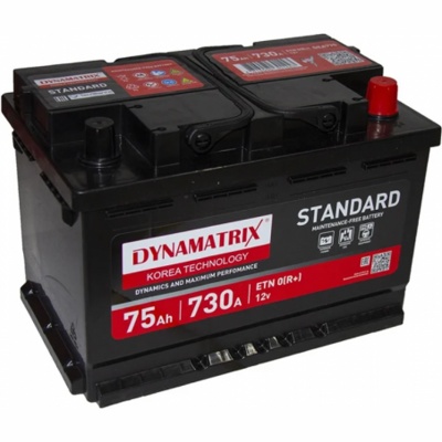 Автомобильный аккумулятор DYNAMATRIX-KOREA STANDARD DEA770 (75 A/H), 730A R+