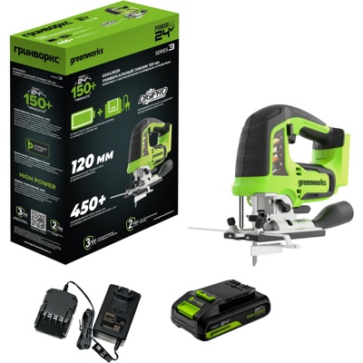 Лобзик аккумуляторный Greenworks 24V GD24JS120 (1хАКБ2Ач и ЗУ)- фото