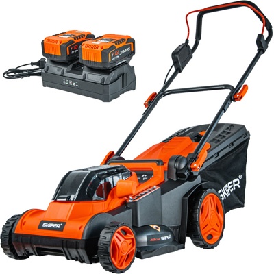 ГАЗОНОКОСИЛКА АККУМУЛЯТОРНАЯ SKIPER KW430 (43СМ, БЕСЩЁТ.ДВИГ, МУЛЬЧИРОВАНИЕ, 2АКК*21В*4А/Ч) АРТИКУЛ: SKW430.00- фото