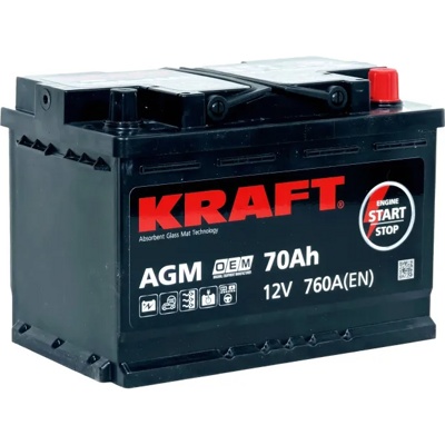 Аккумулятор автомобильный KRAFT AGM 70 R (760A, 278*175*190) start-stop